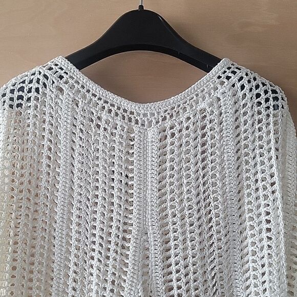 NWT Club Monaco XS Crochet Woven White Cut Out Knit Boho Linen Relaxed Top Drape - Picture 11 of 11